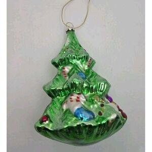 Blown Glass Christmas Tree Ornament Green Mercury Glass Snowman Candy Cane 5"